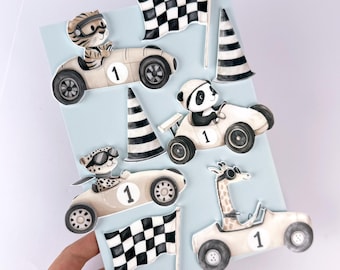 Printed Acrylic Racing Cake Charm Decoration Set