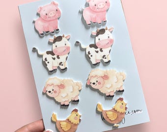 Acrylic Farm Yard Animals Cupcake/Cake Charm Decoration set