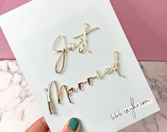 Just Married Wedding Cake Charm Decoration | Acrylic | Rustic Wood | Various Colours