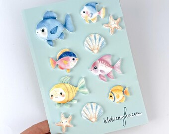 Printed Acrylic Under Water Cake Charm Decoration Set