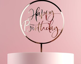 Happy Birthday Cake Topper | Acrylic | Rustic Wood | various Colours