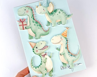 Printed Acrylic Party Dinosaur Cake Charm Decoration Set