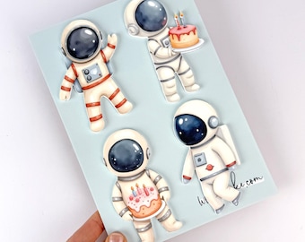 Printed Acrylic Spaceman Cake Charm Decoration | White | Red