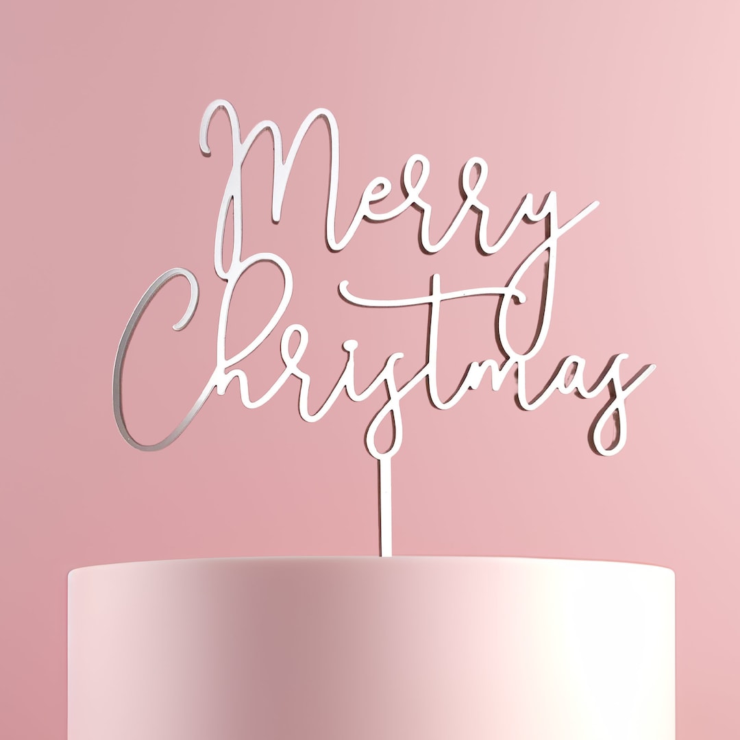 Merry Christmas Cake Topper | Acrylic | Rustic Wood | Various Colours ...
