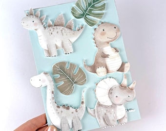 Printed Acrylic Neutral Dinosaur Cake Charm Decoration Set