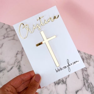 Personalised Acrylic Christening Name And Cross  Charm Set