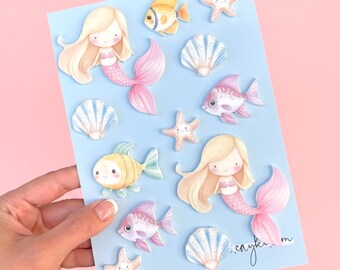 Printed Acrylic Mermaid Cake Charm Set Decoration