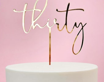 Acrylic Thirty Cake Topper Decoration | Various Colours  Rustic Wood