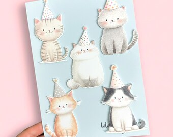 Acrylic Printed Party Cat Cake Charms | Pastel Colours | Woodland | Birthday | Magical