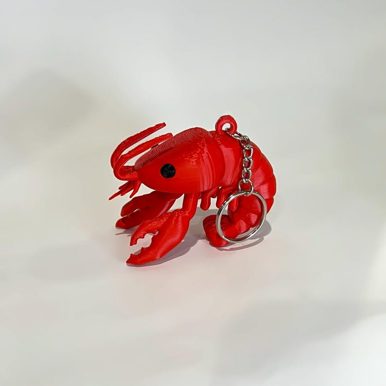 May include: A vibrant red lobster keyring with a silver chain and ring. The lobster features detailed claws, antennae, and a textured body. A fun accessory.