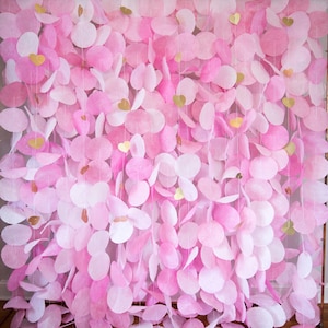 Pink Hearts Paper Circle Garland Backdrop, Custom Event Decor, DIY Photobooth, Baby Shower, Valentine&#39;s Day, First Birthday, Kids Party