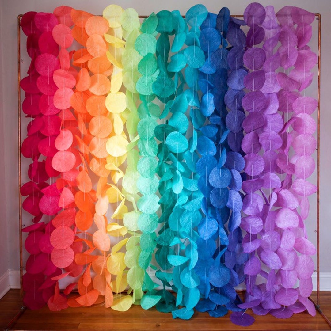 Rainbow 3D Four Leaf Tissue Flower Hanging Streamers Party Decor