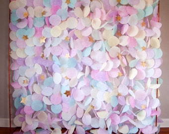 Ghirlanda di carta con unicorni pastello, sfondo personalizzato per eventi, photobooth, baby shower, idee per feste per bambini, tema arcobaleno
