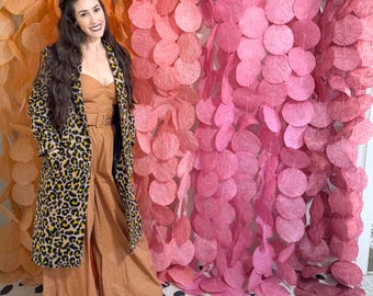 Burnt Peach, Coral, and Raspberry Pink Ombré Paper Circle Garland | Hand-Dyed Backdrop