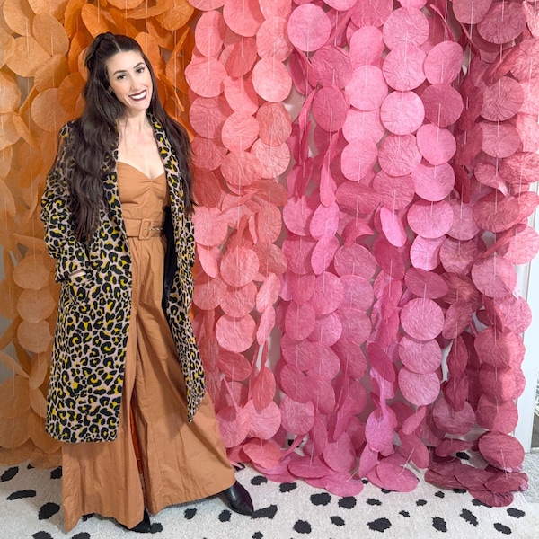 Burnt Peach, Coral, and Raspberry Pink Ombré Paper Circle Garland | Hand-Dyed Backdrop