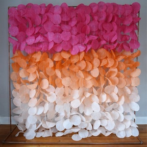 Hot Pink and Tangerine Ombre Paper Circle Garland Backdrop, Custom Party Decoration, Photobooth, Bachelorette, Kids Party, Summer Display