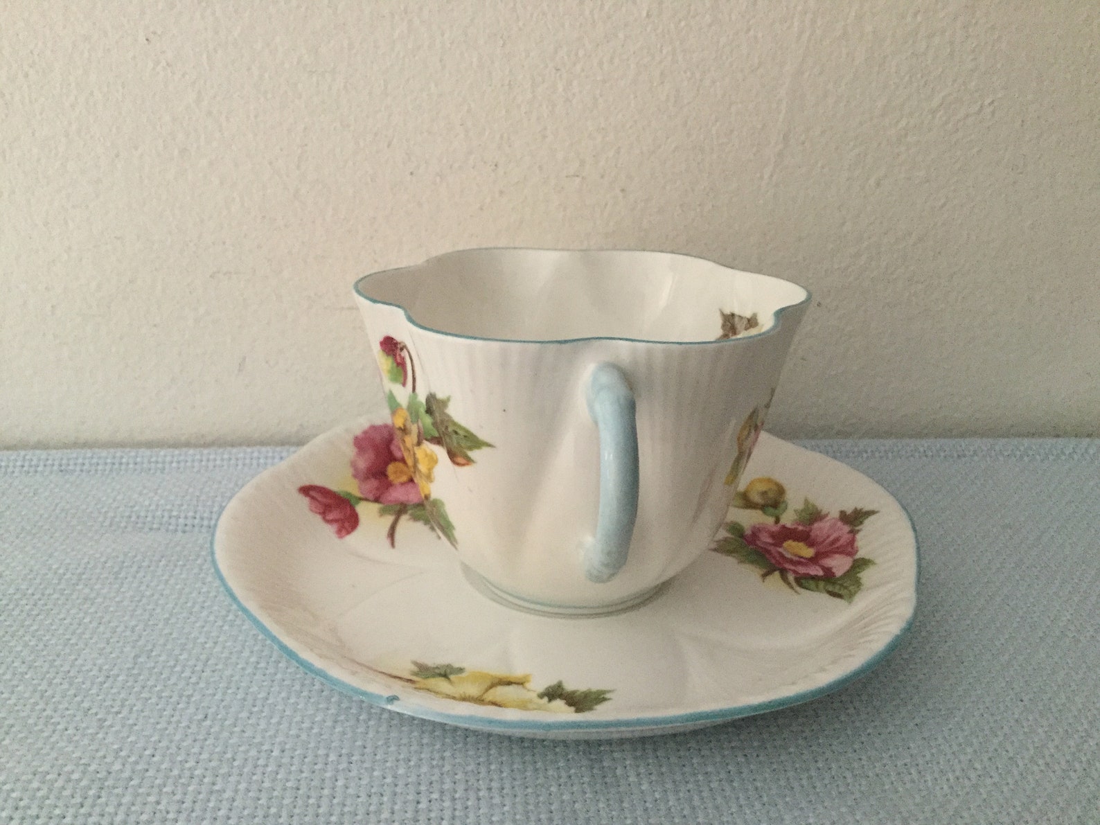 SHELLEY Begonia Teacup and Saucer Set RARE Shelley Baby Blue Etsy