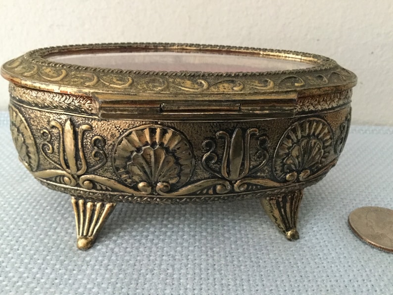 trinket box Silver and blue jewelry casket made in Japan