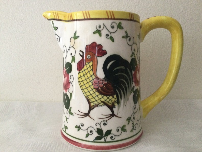 Vintage UCAGCO ROOSTER PITCHER Small Rooster Pattern 5 Rooster and Roses Pitcher Creamer
