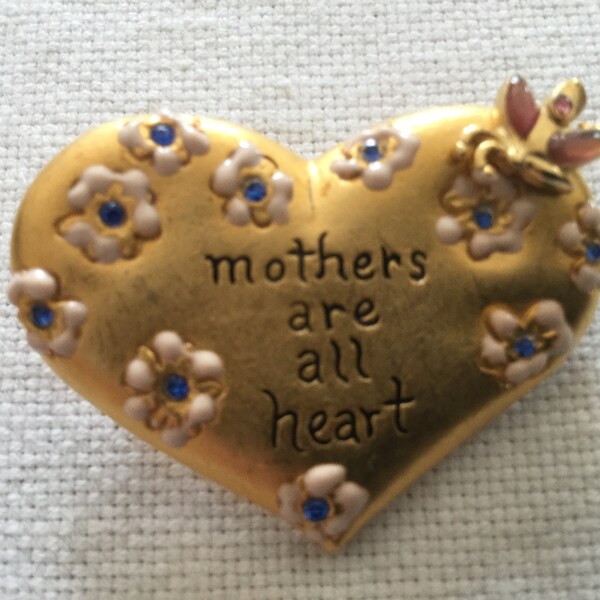 Vintage AJMC HEART Brooch     "Mothers are all Heart" Goldtone Brooch