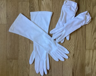 Sale****2 Pairs of VINTAGE WHITE GLOVES   One Pair Long Mid Arm Length and One Pair Wrist Length with Elastic Stitching Up Sides