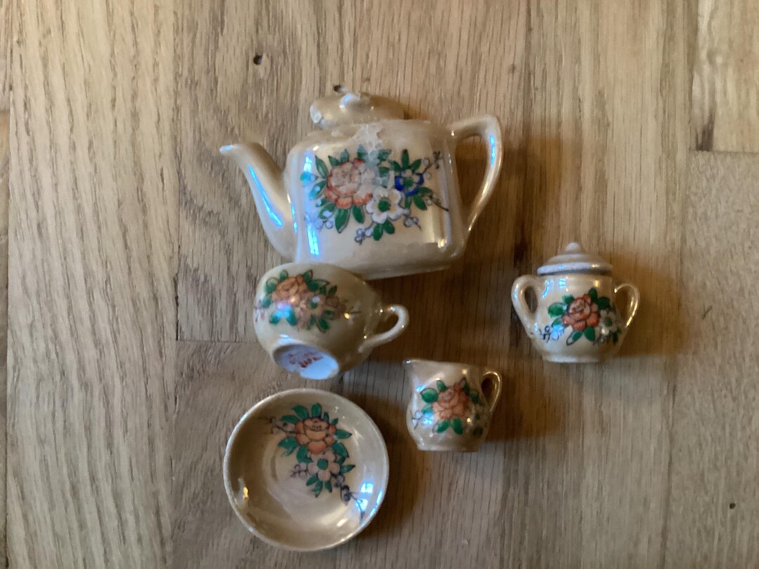 Tiny Tea Pot Vintage OCCUPIED JAPAN MINIATURE Tea Set Tiny Tea Pot Creamer Sugar and ...