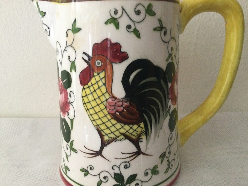 Vintage UCAGCO ROOSTER PITCHER Small Rooster Pattern 5 Rooster and Roses Pitcher Creamer