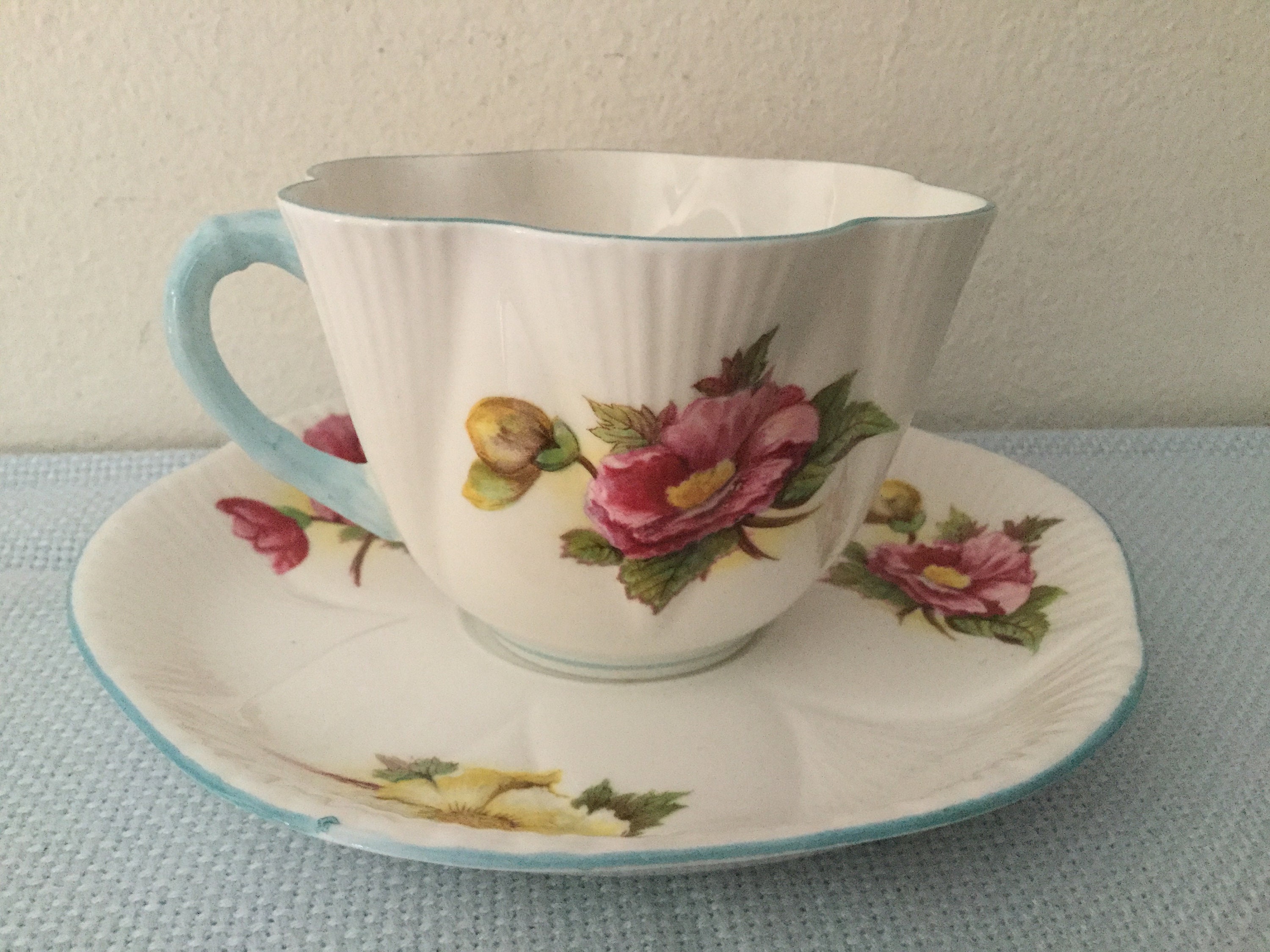 SHELLEY Begonia Teacup and Saucer Set RARE Shelley Baby Blue Etsy