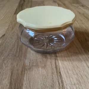 Sale****Vintage CELLULOID and GLASS JAR   Powder Jar   Jewelry Jar  Vanity Box
