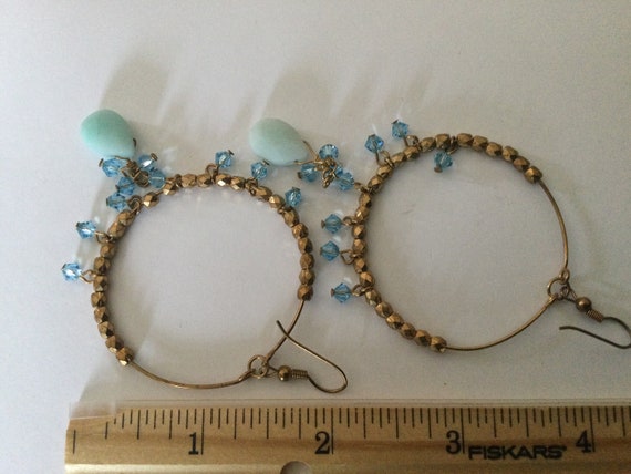 Sale***Vintage  BOHO HOOPS With AQUA Beads  Small… - image 5