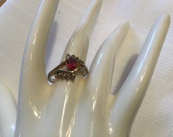 Sale***Vintage Ruby and Diamond 14 KT GE BSPO Marked Ring  One Small Diamond Missing Size 8