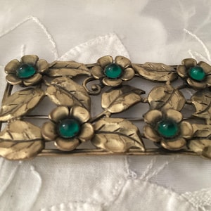 Sale***Vintage Green CZECH GLASS BROOCH  C-Clasp  Green Glass Brooch  Czech Brooch