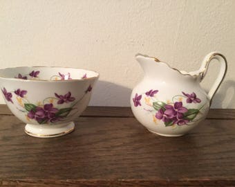 ROYAL CHELSEA English Bone China Violet Creamer and Sugar Set     1950s Made in England Violet Set