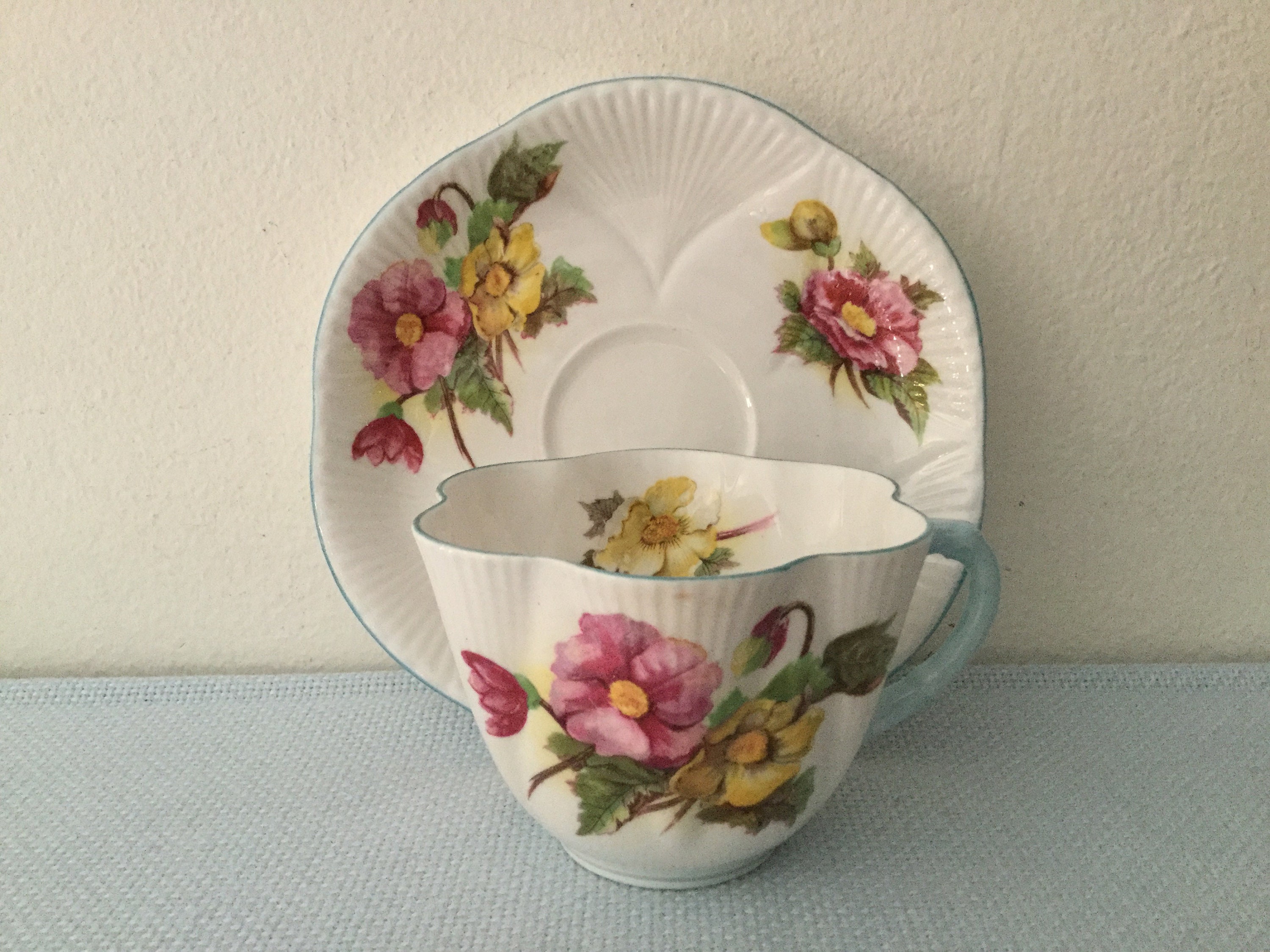 SHELLEY Begonia Teacup and Saucer Set RARE Shelley Baby Blue Etsy