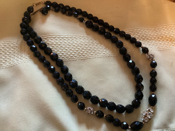 Set of 2 BLACK Faceted GLASS Bead NECKLACES   Not… - image 1