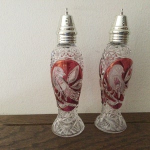 Etched Bird Design Vintage Crystal Salt And Pepper Shaker Made By Hofbauer In Germany