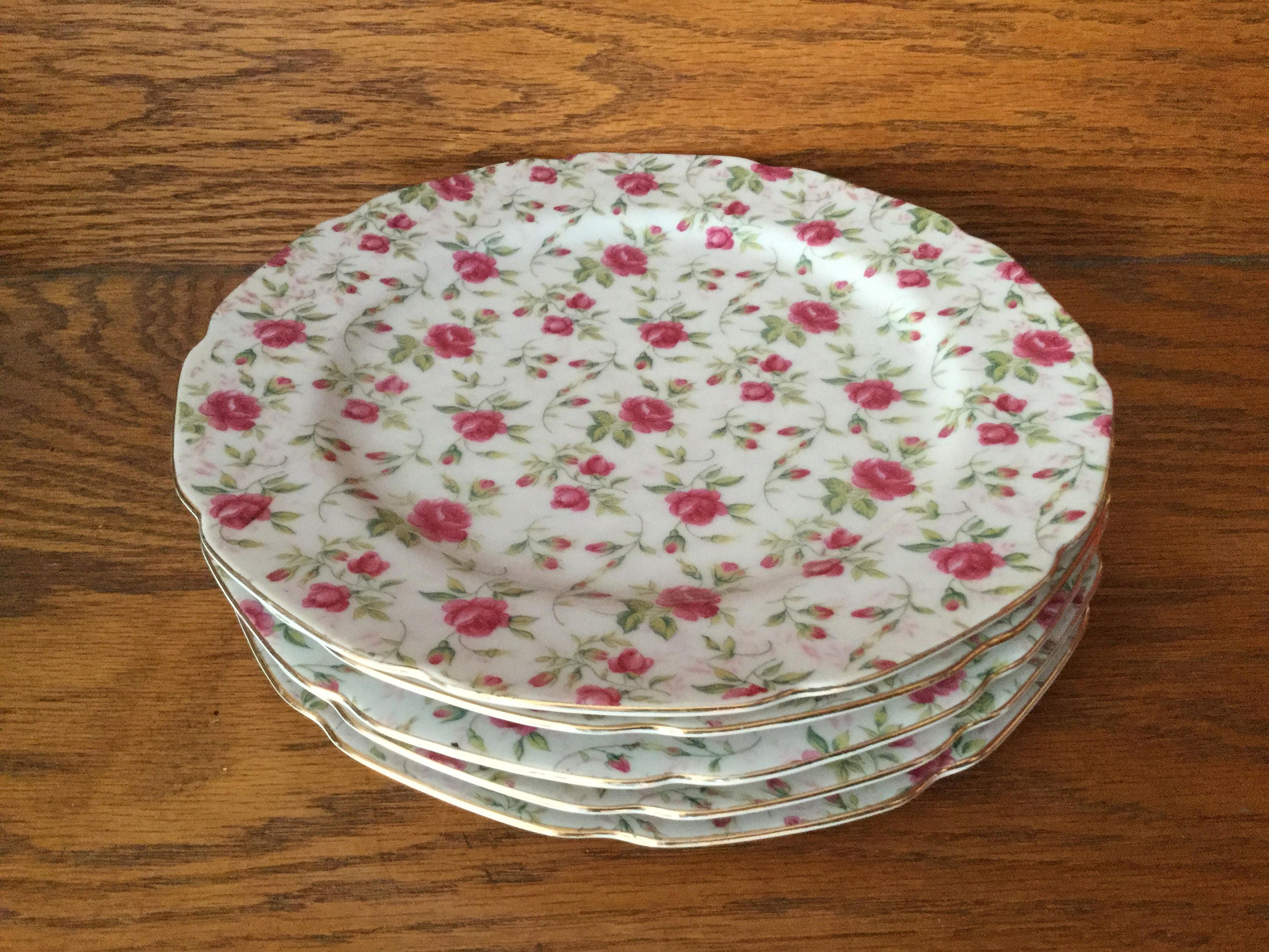 6 LEFTON Rose Chintz Dinner Plates Lefton 637 Plates Etsy