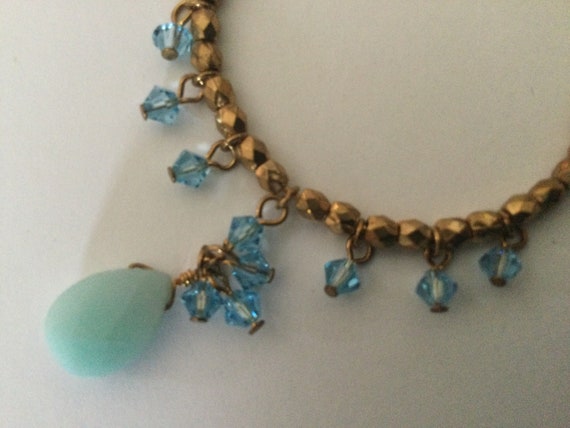 Sale***Vintage  BOHO HOOPS With AQUA Beads  Small… - image 1