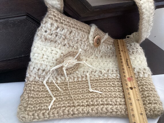 Vintage Hand Knitted Cream/Tan SHOULDER STRAP PUR… - image 3