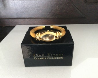 Sale***Vintage Running  JOAN RIVERS WATCH   Bamboo Style Goldtone Bracelet Clamp On  New Battery and Original Box