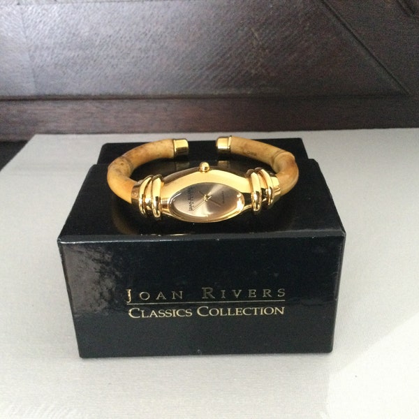 Sale***Vintage Running  JOAN RIVERS WATCH   Bamboo Style Goldtone Bracelet Clamp On  New Battery and Original Box
