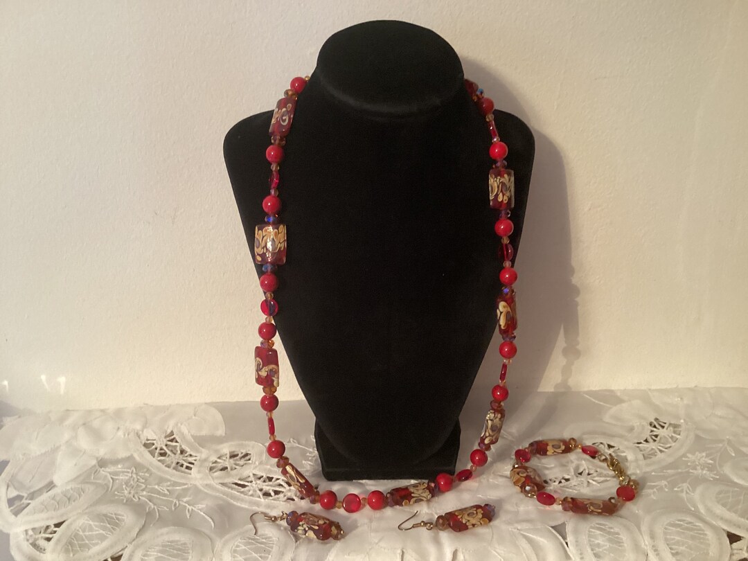 Vintage Ruby RED Glass NECKLACE SET Matching Necklace Bracelet Etsy