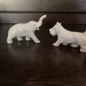 2 Small Vintage White PORCELAIN ELEPHANT and SCOTTY Dog Figurines    Set of 2 Figurines  Elephant Lovers and Scotty Dog Lovers