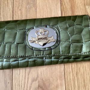 Venta****Bolso de mano/billetera vintage KATHY VAN ZEALAND con aspecto de piel de cocodrilo verde, nunca usado, muchos compartimentos interiores