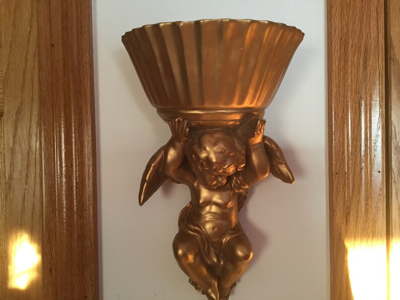 Vintage ANGEL Wall Pocket /Sconce Hanging Golden Angel Etsy