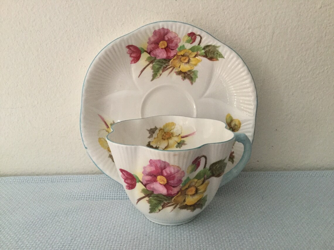 SHELLEY Begonia Teacup and Saucer Set RARE Shelley Baby Blue Etsy