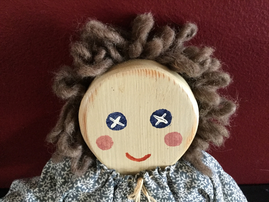 Vintage AMERICANA YARN HAIR Doll Wood and Cloth Folk Art Doll Etsy