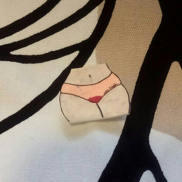 Bloody panties, handmade brooch