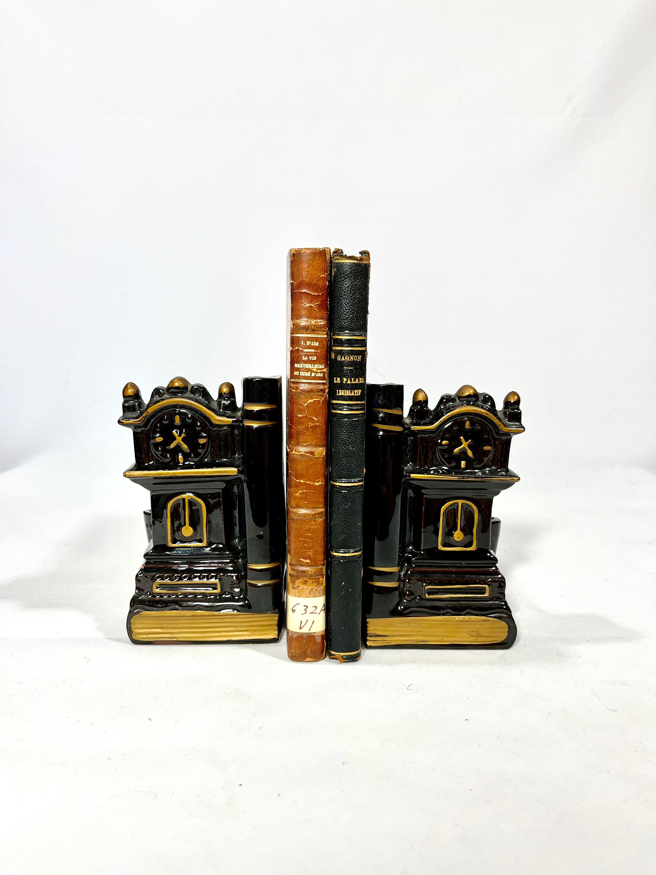1950s Clock Bookends / Black Porcelain Bookends With Pen - Etsy