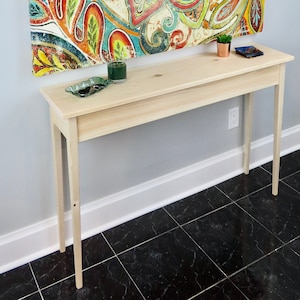 Unfinished Pine Shaker Console Sofa Wall Table With Tapered Legs-46&quot; long x 11.25&quot; deep x 30&quot; tall